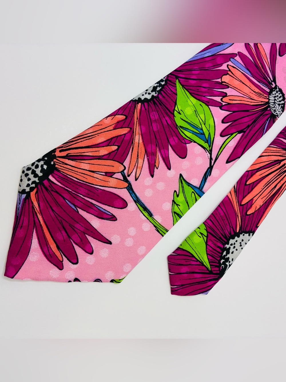 BUCCELLI Italy Silk Tie Pink Floral Flower Botanical Wide Mens Necktie Luxury